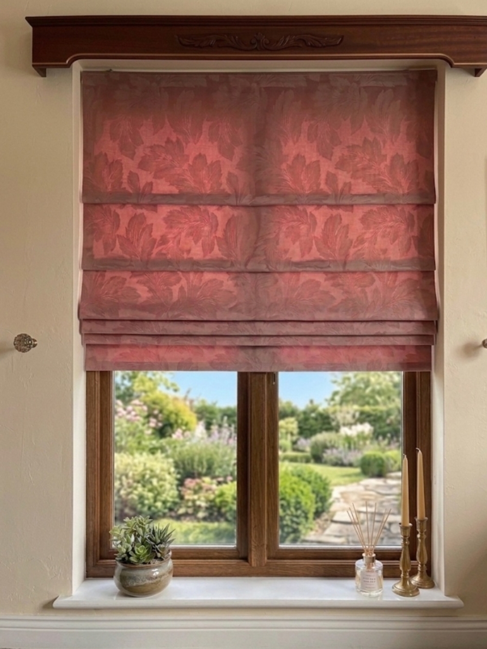 Floral Pattern Coral Roman Shade - Home Accents